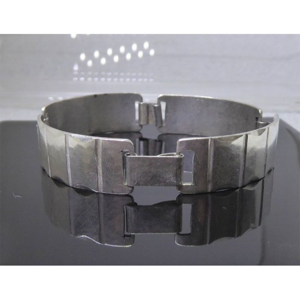 Mid-Century Modernist Sterling Silver Handwrought Panel Bracelet #7605